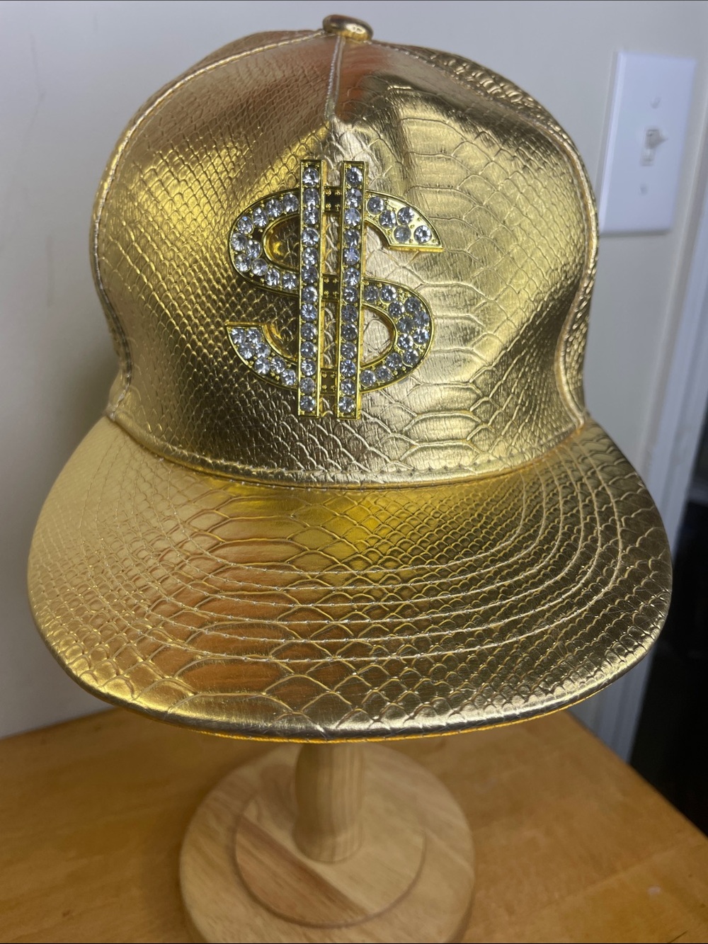Gold Metallic Dollar Sign Snapback Cap